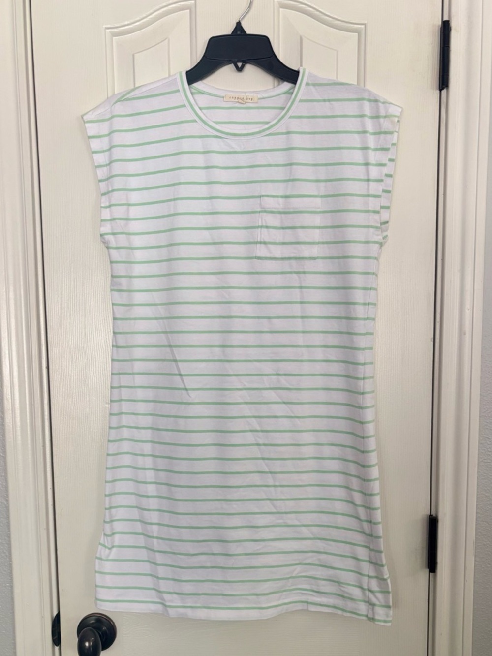Copper Key White and Light Green Striped Sleeveless Dress